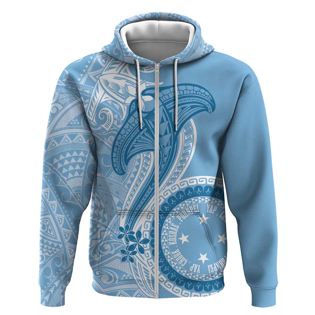 Micronesia FSM Zip Hoodie Shark and Manta Classic Style LT7 Zip Hoodie Turquoise - Polynesian Pride