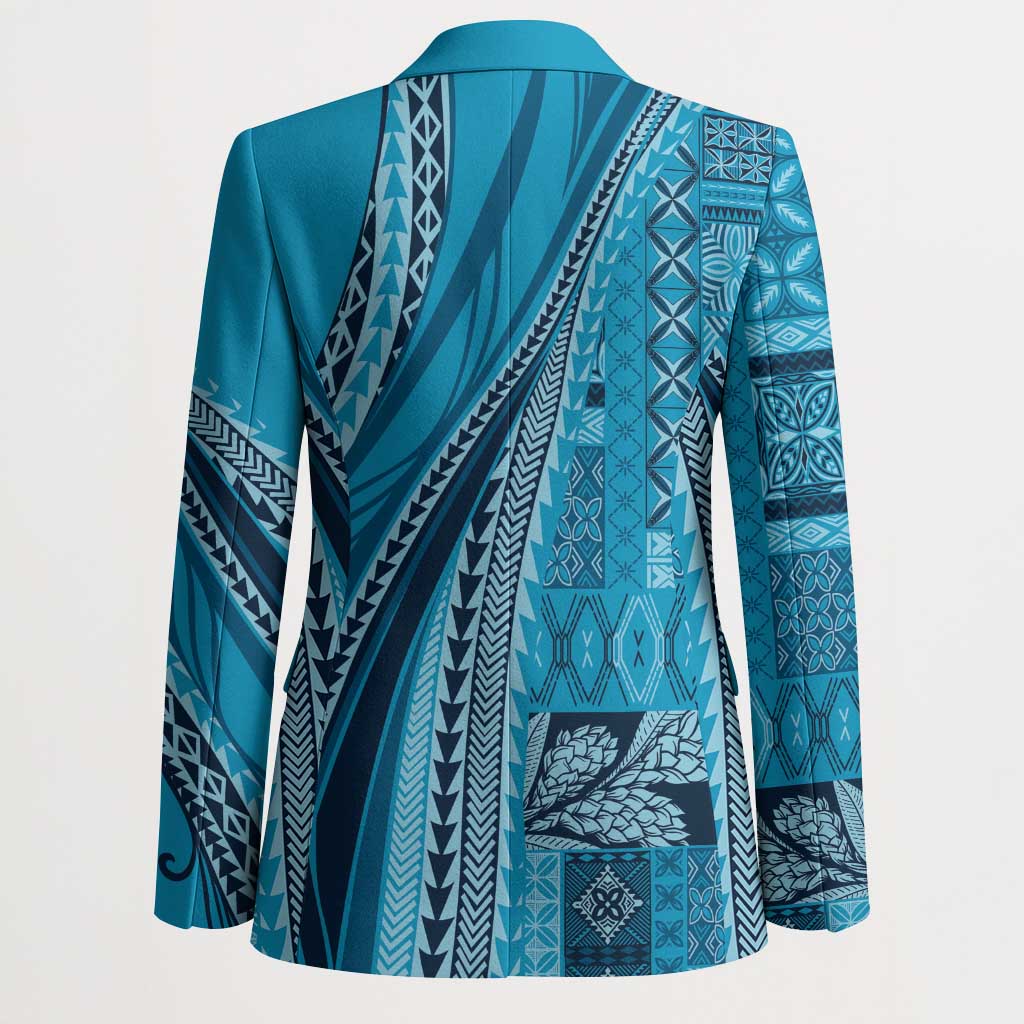 Pasifika Women's Day - Samoa Siapo Malu Tattoo Inspired Blazer Turquoise LT7 - Polynesian Pride