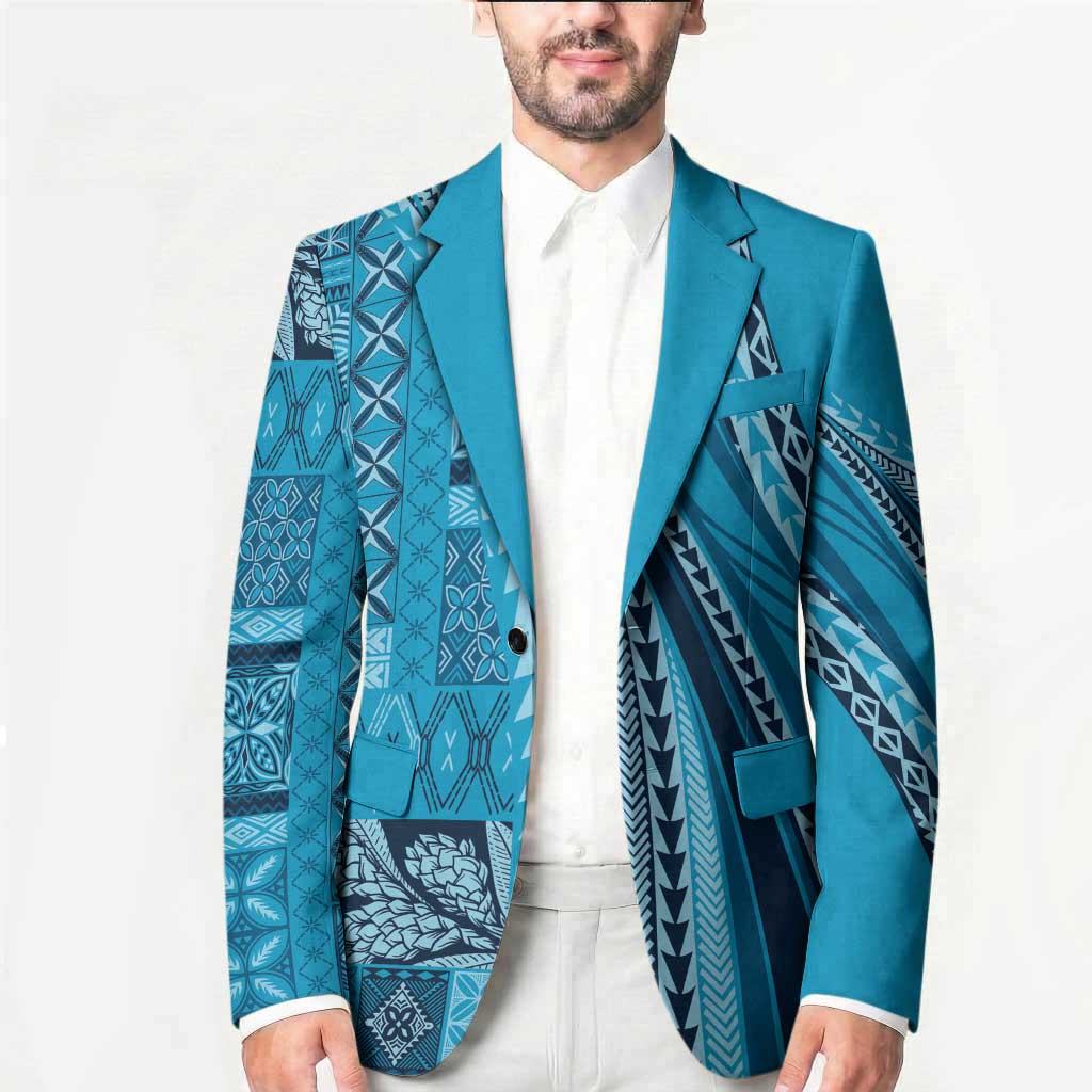 Pasifika Women's Day - Samoa Siapo Malu Tattoo Inspired Blazer Turquoise LT7 - Polynesian Pride