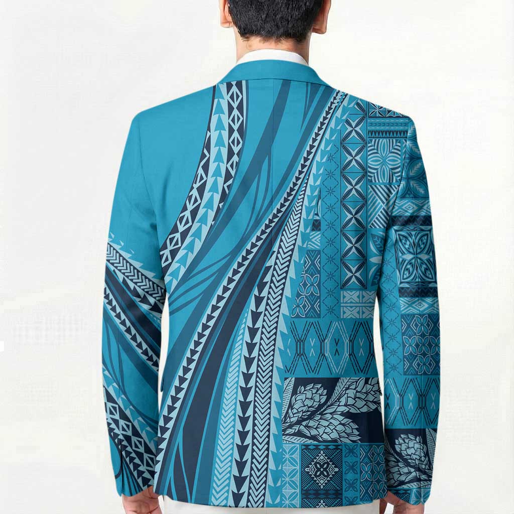 Pasifika Women's Day - Samoa Siapo Malu Tattoo Inspired Blazer Turquoise LT7 - Polynesian Pride
