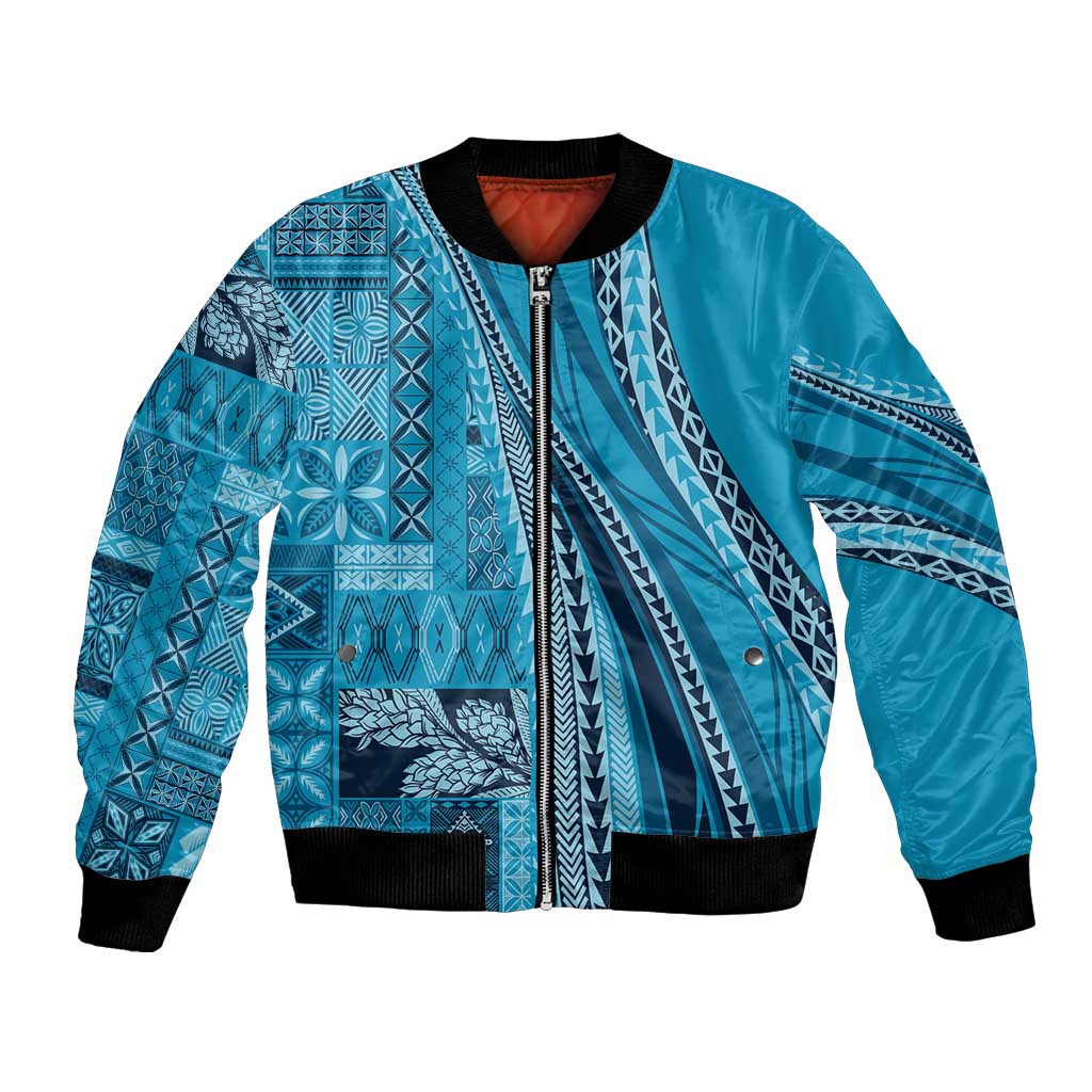 Pasifika Women's Day - Samoa Siapo Malu Tattoo Inspired Bomber Jacket Turquoise LT7 Unisex Turquoise - Polynesian Pride
