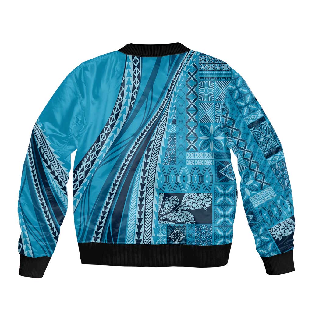 Pasifika Women's Day - Samoa Siapo Malu Tattoo Inspired Bomber Jacket Turquoise LT7 - Polynesian Pride