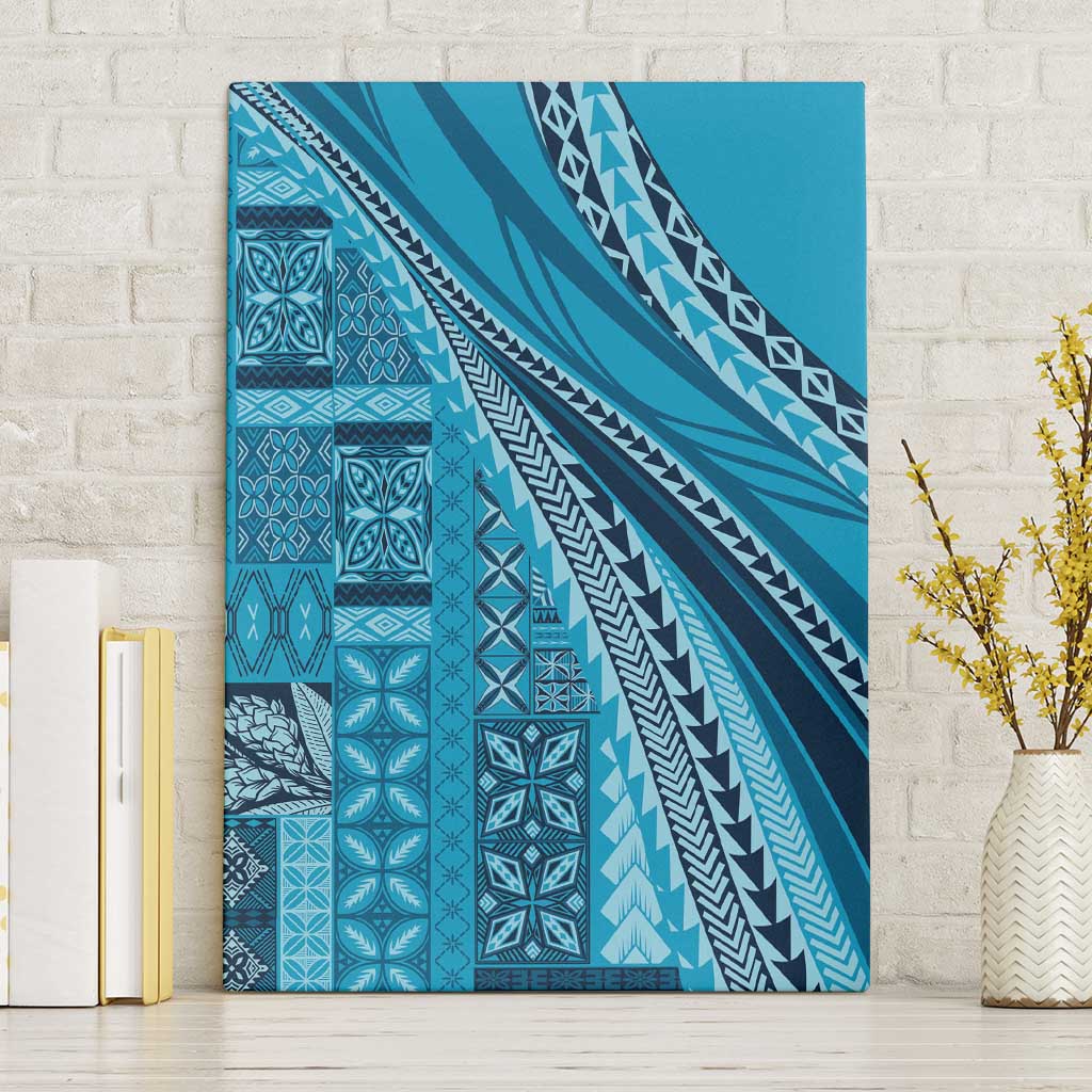 Pasifika Women's Day - Samoa Siapo Malu Tattoo Inspired Canvas Wall Art Turquoise
