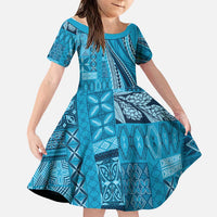 Pasifika Women's Day - Samoa Siapo Malu Tattoo Inspired Family Matching Off The Shoulder Long Sleeve Dress and Hawaiian Shirt Turquoise