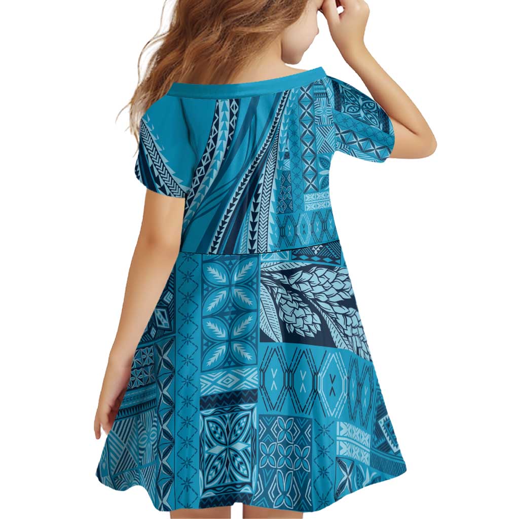 Pasifika Women's Day - Samoa Siapo Malu Tattoo Inspired Family Matching Off The Shoulder Long Sleeve Dress and Hawaiian Shirt Turquoise