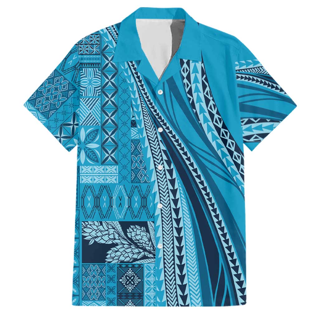 Pasifika Women's Day - Samoa Siapo Malu Tattoo Inspired Family Matching Off The Shoulder Long Sleeve Dress and Hawaiian Shirt Turquoise