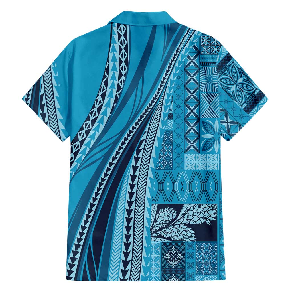 Pasifika Women's Day - Samoa Siapo Malu Tattoo Inspired Family Matching Off The Shoulder Long Sleeve Dress and Hawaiian Shirt Turquoise