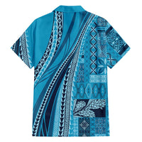 Pasifika Women's Day - Samoa Siapo Malu Tattoo Inspired Family Matching Off The Shoulder Long Sleeve Dress and Hawaiian Shirt Turquoise