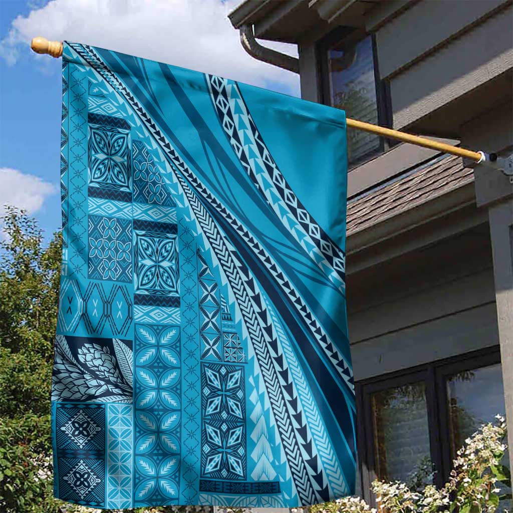 Pasifika Women's Day - Samoa Siapo Malu Tattoo Inspired Garden Flag Turquoise