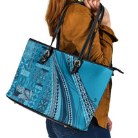 Pasifika Women's Day - Samoa Siapo Malu Tattoo Inspired Leather Tote Bag Turquoise