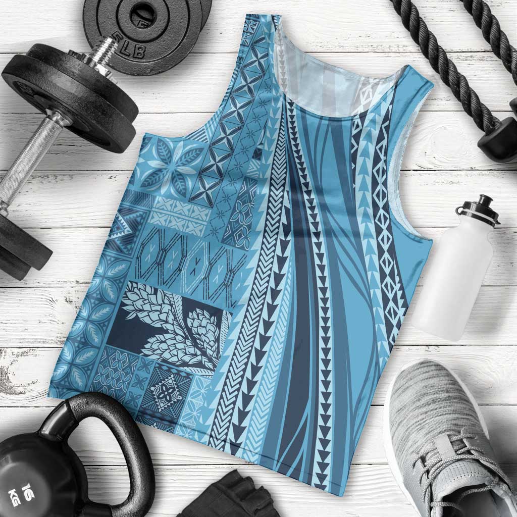 Pasifika Women's Day - Samoa Siapo Malu Tattoo Inspired Men Tank Top Turquoise LT7 - Polynesian Pride