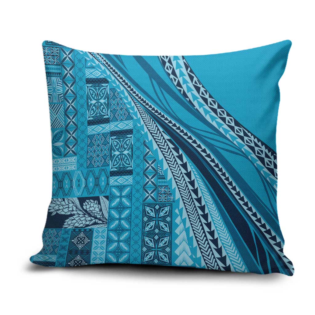 Pasifika Women's Day - Samoa Siapo Malu Tattoo Inspired Pillow Cover Turquoise