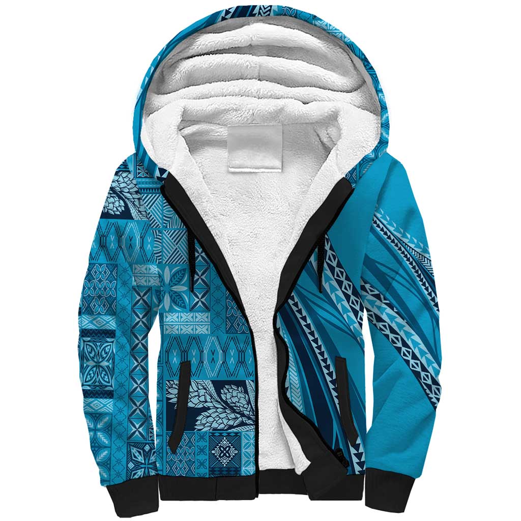 Pasifika Women's Day - Samoa Siapo Malu Tattoo Inspired Sherpa Hoodie Turquoise
