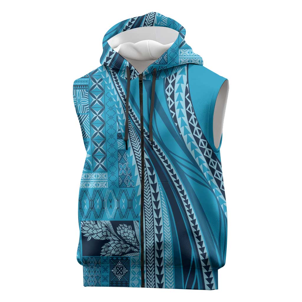 Pasifika Women's Day - Samoa Siapo Malu Tattoo Inspired Sleeveless Zip Hoodie Turquoise