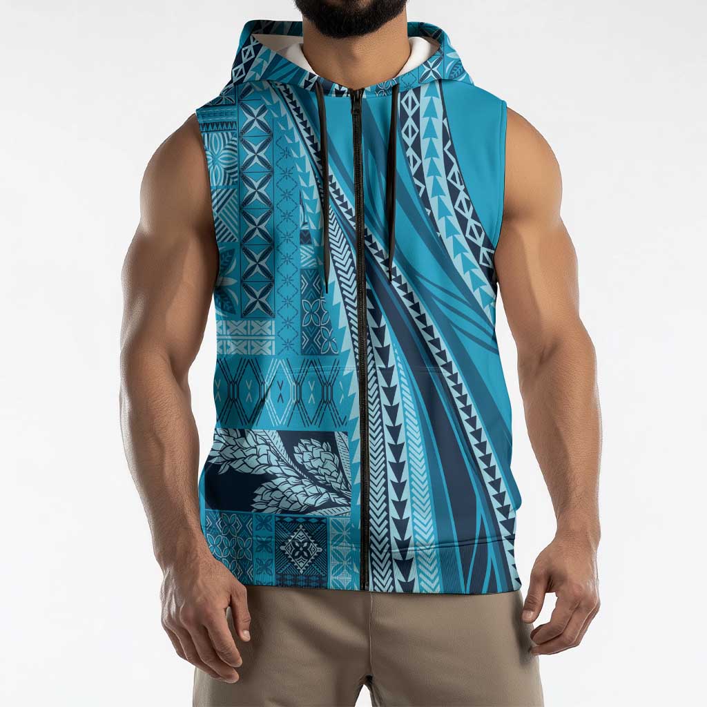 Pasifika Women's Day - Samoa Siapo Malu Tattoo Inspired Sleeveless Zip Hoodie Turquoise