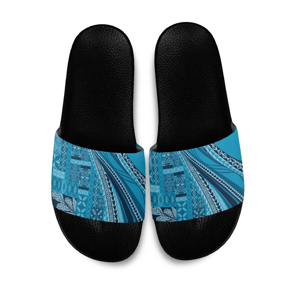 Pasifika Women's Day - Samoa Siapo Malu Tattoo Inspired Slide Sandals Turquoise LT7 Turquoise - Polynesian Pride