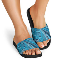Pasifika Women's Day - Samoa Siapo Malu Tattoo Inspired Slide Sandals Turquoise LT7 - Polynesian Pride
