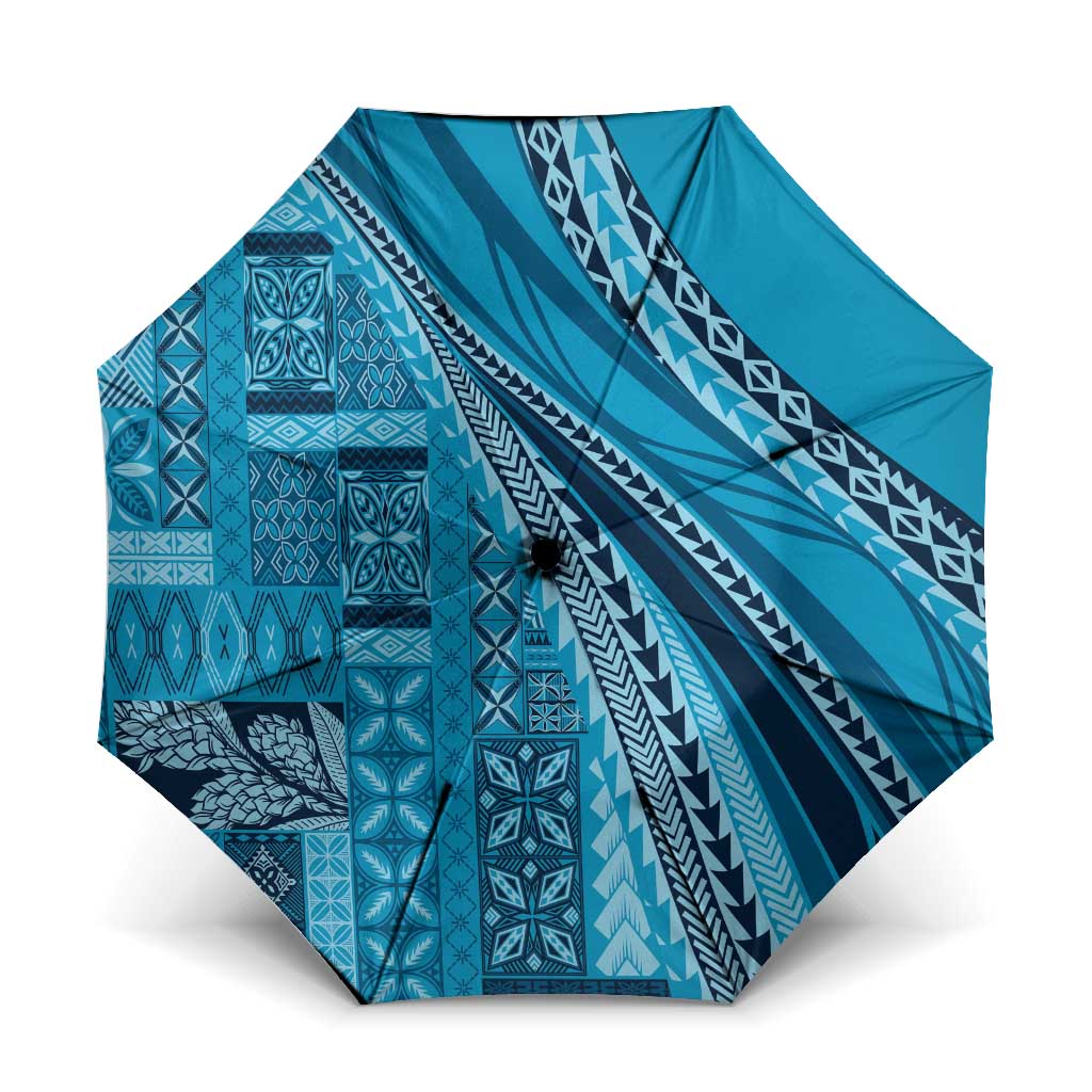 Pasifika Women's Day - Samoa Siapo Malu Tattoo Inspired Umbrella Turquoise