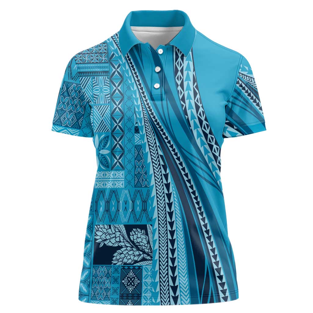 Pasifika Women's Day - Samoa Siapo Malu Tattoo Inspired Women Polo Shirt Turquoise LT7 Female Turquoise - Polynesian Pride