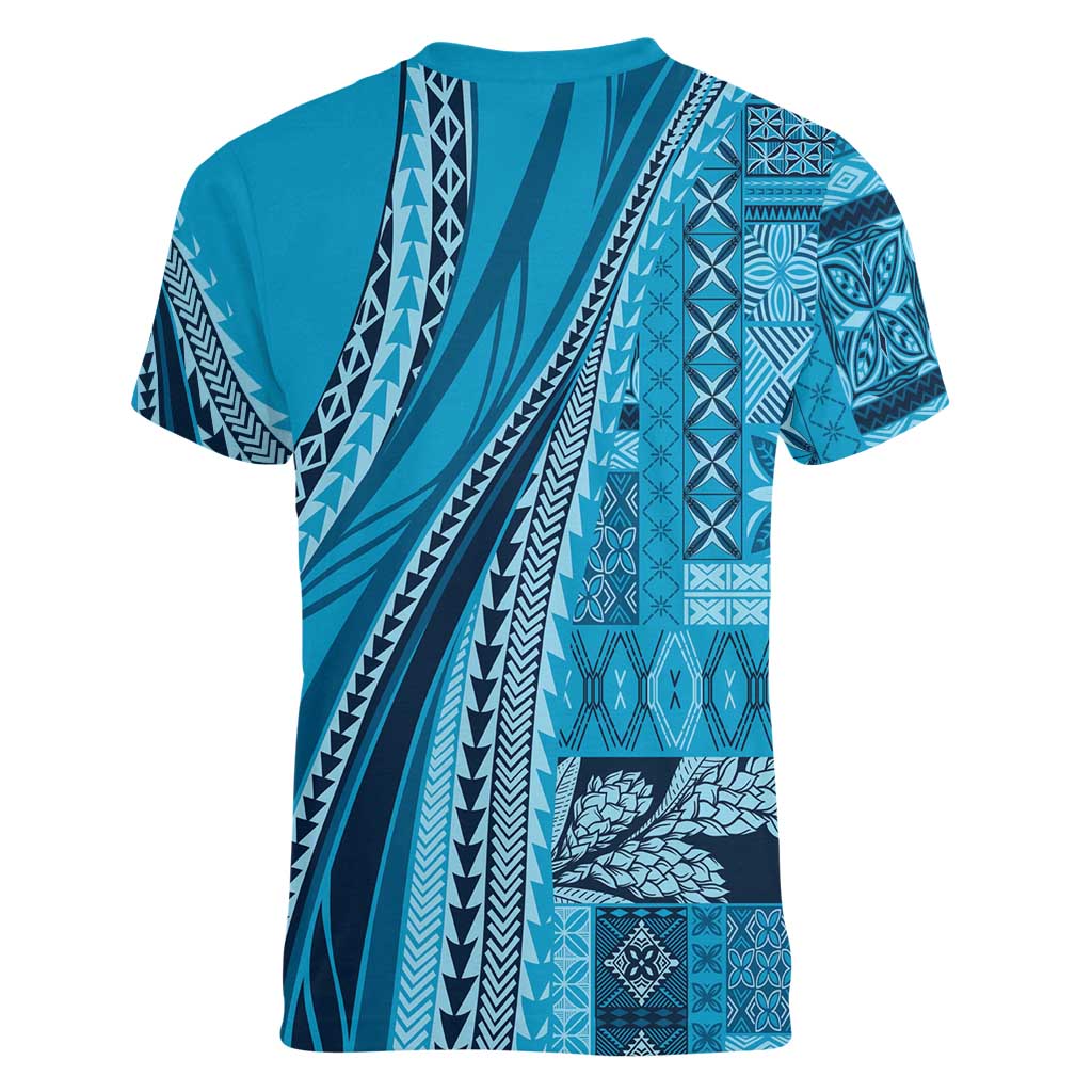 Pasifika Women's Day - Samoa Siapo Malu Tattoo Inspired Women V-Neck T-Shirt Turquoise