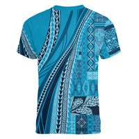 Pasifika Women's Day - Samoa Siapo Malu Tattoo Inspired Women V-Neck T-Shirt Turquoise