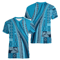 Pasifika Women's Day - Samoa Siapo Malu Tattoo Inspired Women V-Neck T-Shirt Turquoise