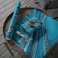 Pasifika Women's Day - Samoa Siapo Malu Tattoo Inspired Wrapping Paper Turquoise