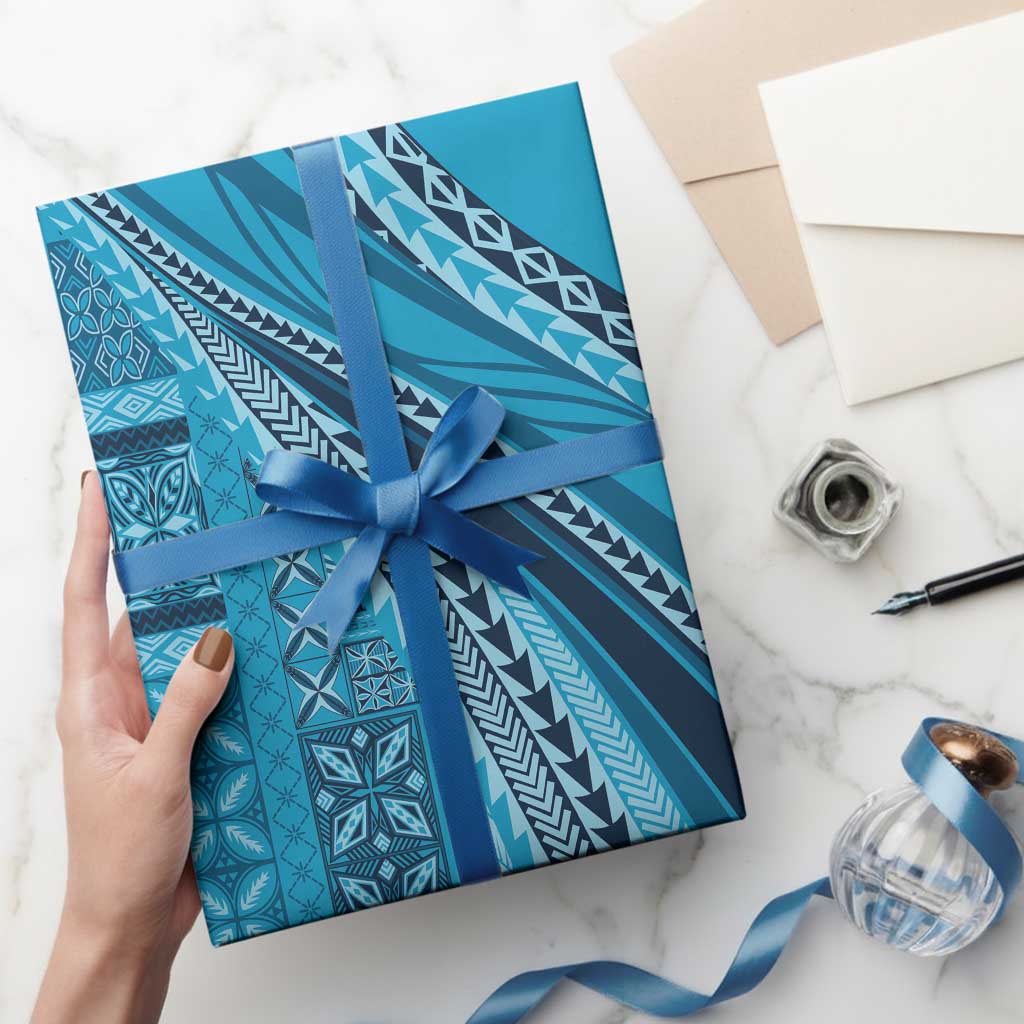 Pasifika Women's Day - Samoa Siapo Malu Tattoo Inspired Wrapping Paper Turquoise