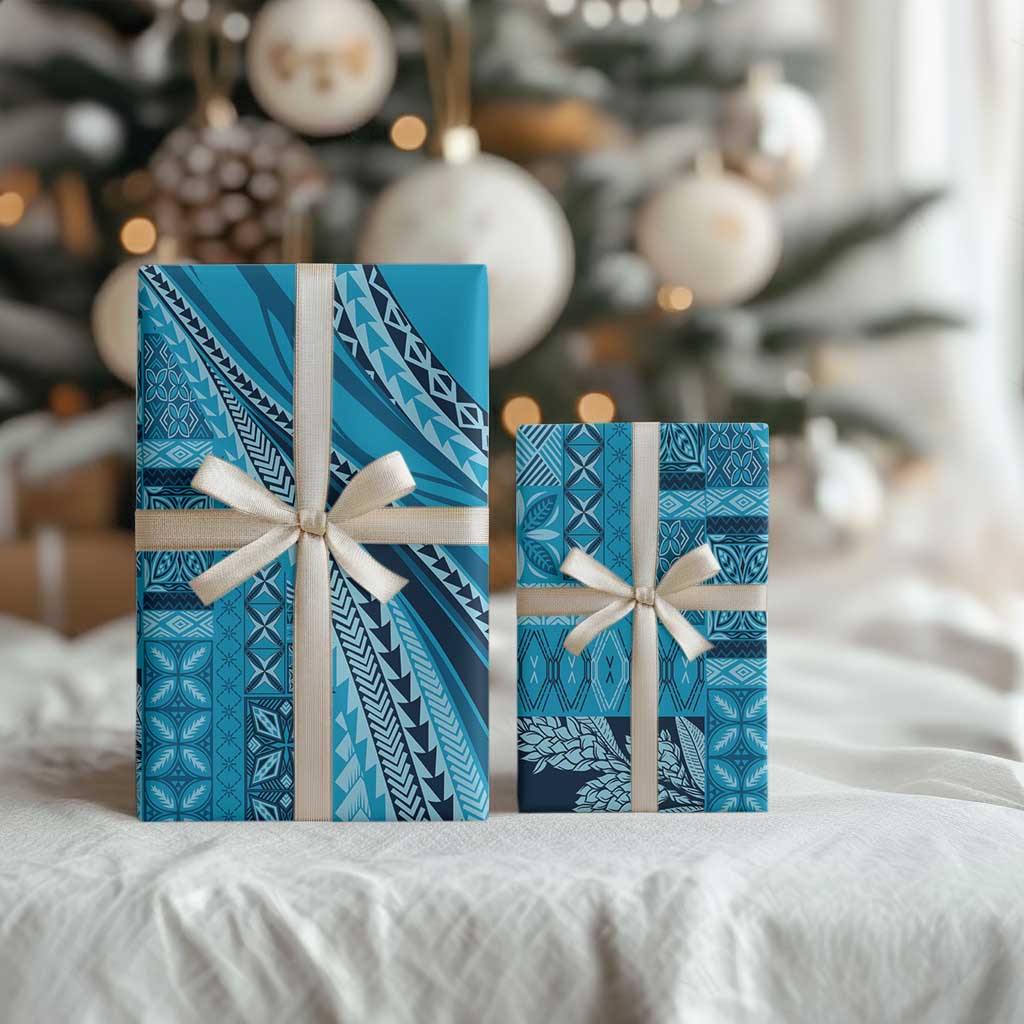 Pasifika Women's Day - Samoa Siapo Malu Tattoo Inspired Wrapping Paper Turquoise