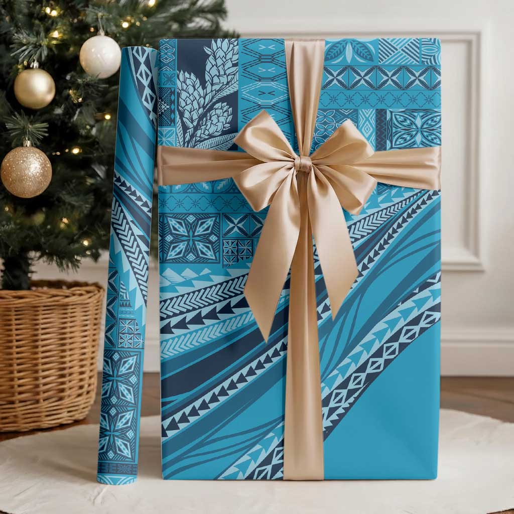 Pasifika Women's Day - Samoa Siapo Malu Tattoo Inspired Wrapping Paper Turquoise
