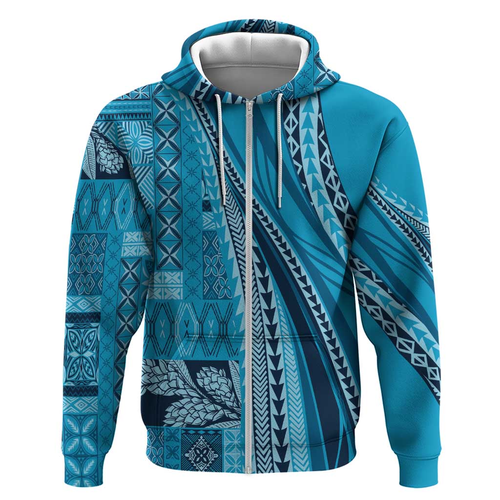 Pasifika Women's Day - Samoa Siapo Malu Tattoo Inspired Zip Hoodie Turquoise LT7 Zip Hoodie Turquoise - Polynesian Pride