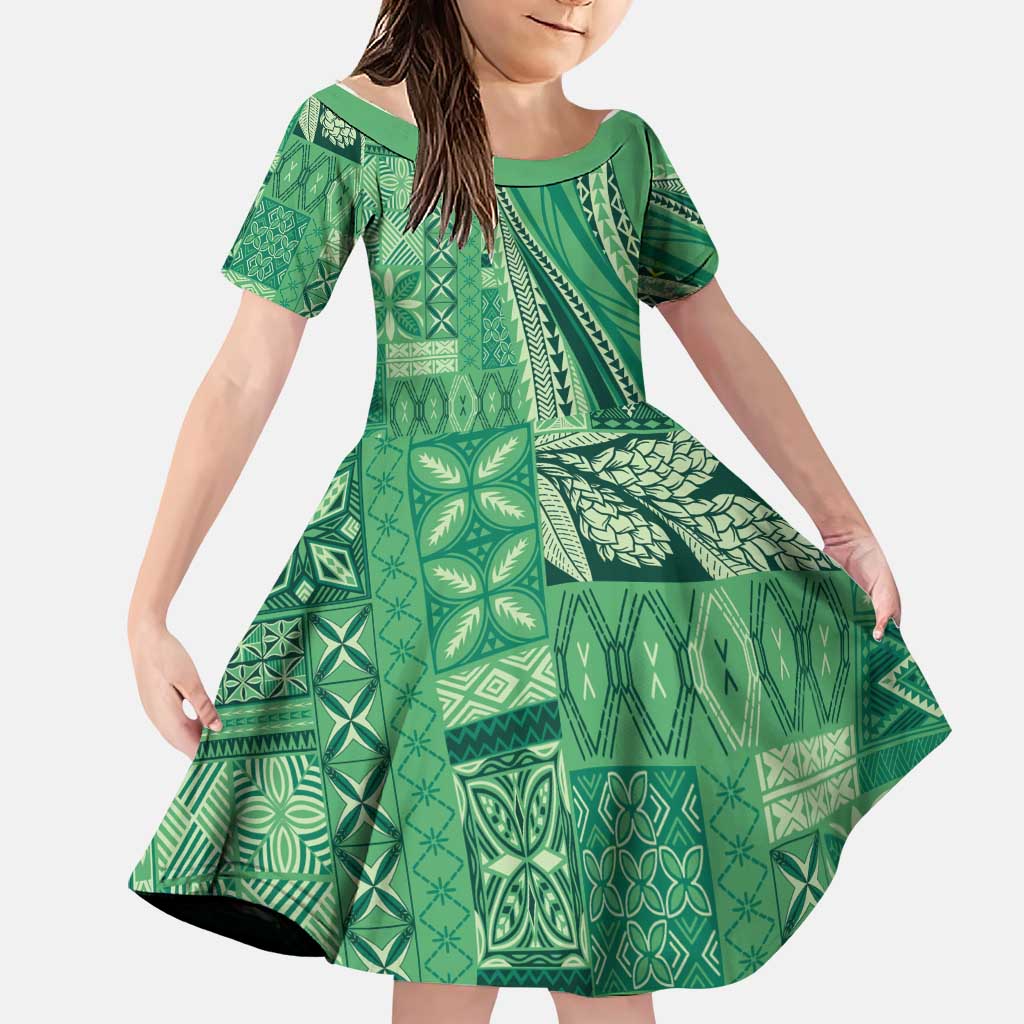 Pasifika Women's Day - Samoa Siapo Malu Tattoo Inspired Family Matching Mermaid Dress and Hawaiian Shirt Jade