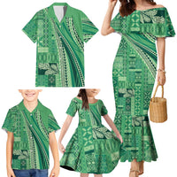 Pasifika Women's Day - Samoa Siapo Malu Tattoo Inspired Family Matching Mermaid Dress and Hawaiian Shirt Jade