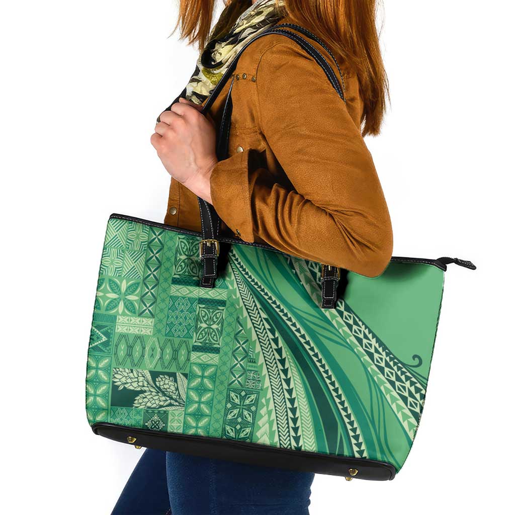 Pasifika Women's Day - Samoa Siapo Malu Tattoo Inspired Leather Tote Bag Jade