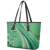 Pasifika Women's Day - Samoa Siapo Malu Tattoo Inspired Leather Tote Bag Jade