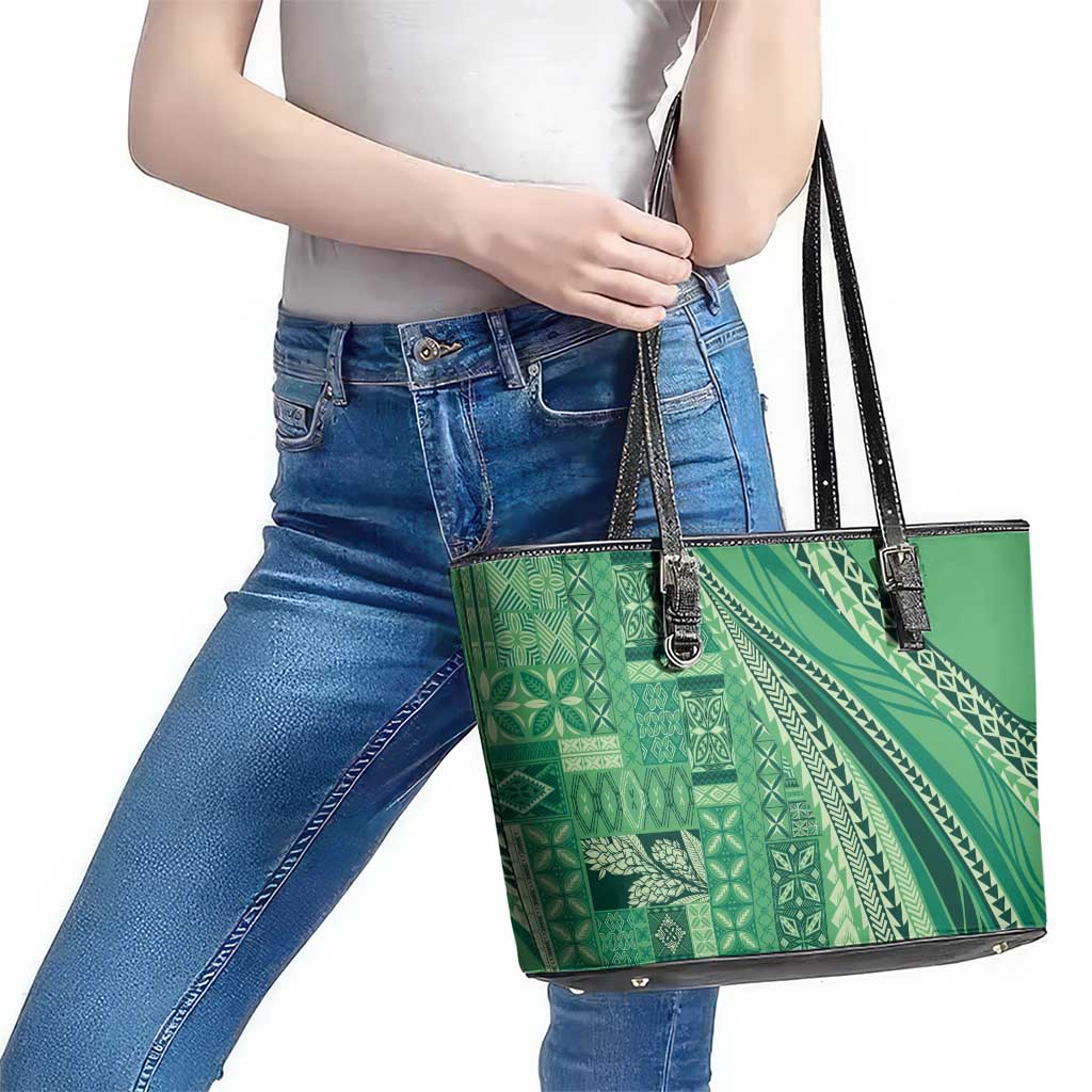 Pasifika Women's Day - Samoa Siapo Malu Tattoo Inspired Leather Tote Bag Jade