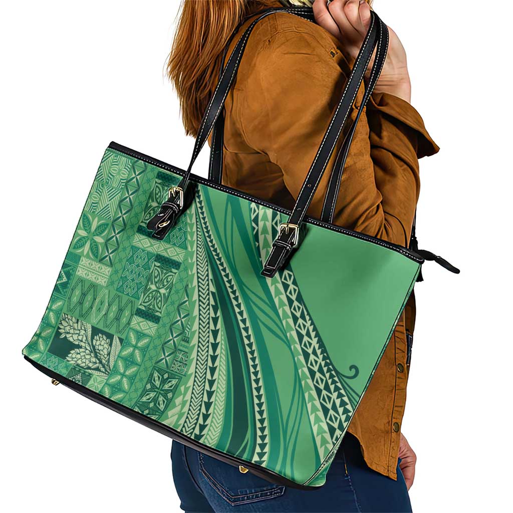 Pasifika Women's Day - Samoa Siapo Malu Tattoo Inspired Leather Tote Bag Jade