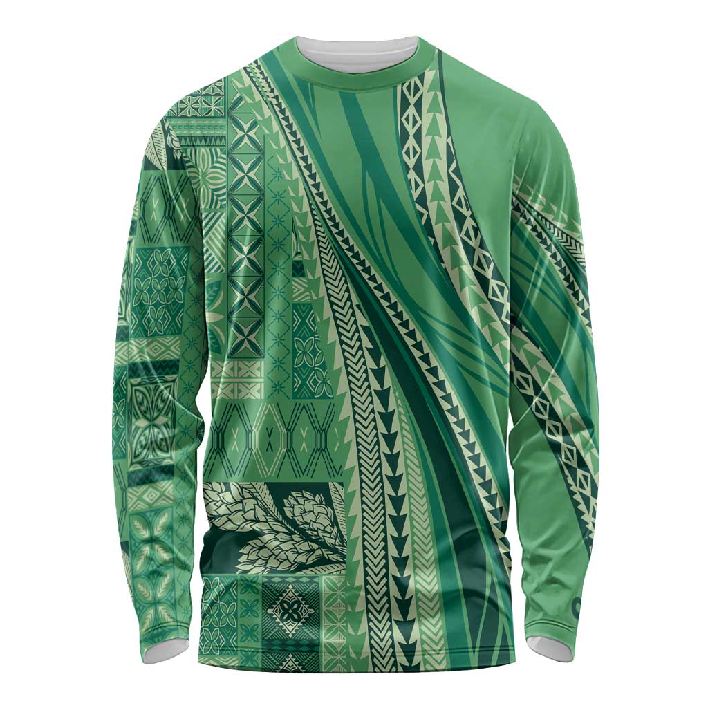 Pasifika Women's Day - Samoa Siapo Malu Tattoo Inspired Long Sleeve Shirt Jade LT7 Unisex Jade - Polynesian Pride