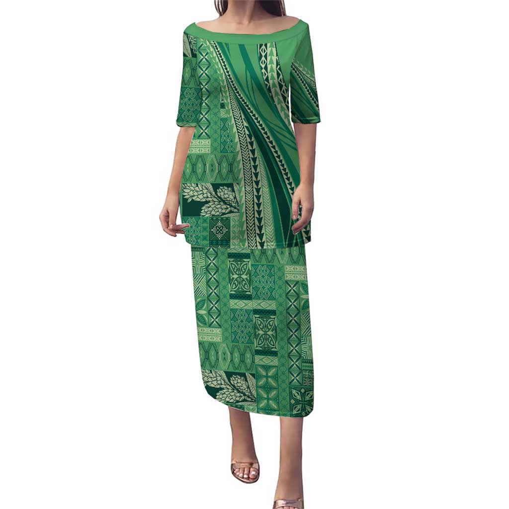 Pasifika Women's Day - Samoa Siapo Malu Tattoo Inspired Puletasi Jade LT7 Long Dress Jade - Polynesian Pride