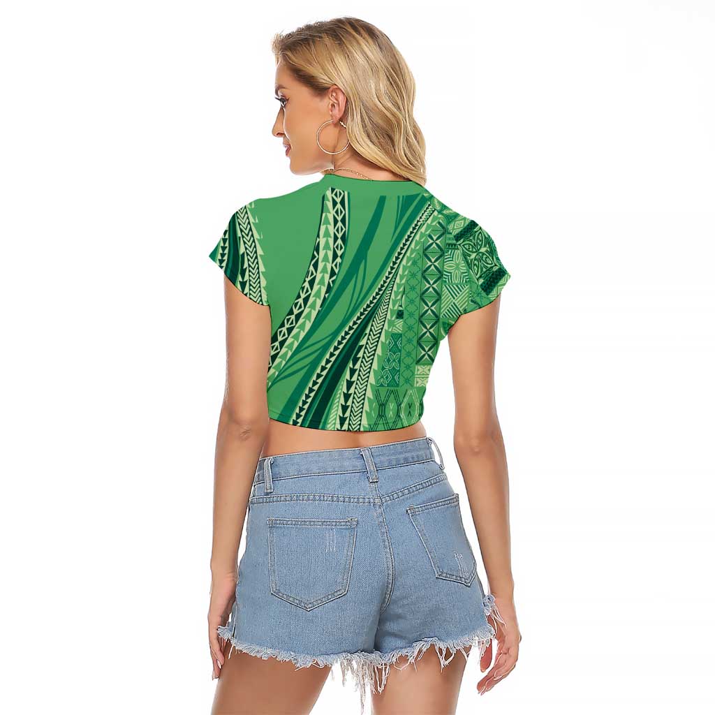 Pasifika Women's Day - Samoa Siapo Malu Tattoo Inspired Raglan Cropped T Shirt Jade