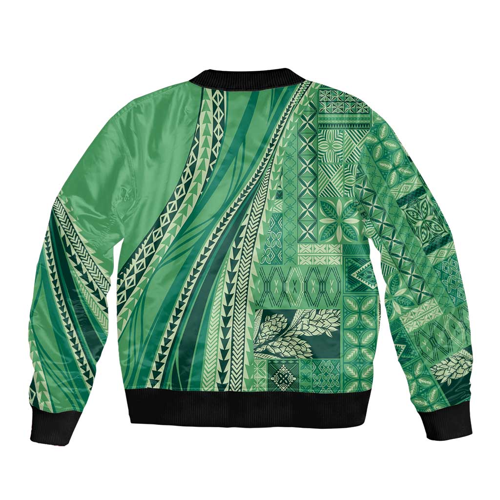 Pasifika Women's Day - Samoa Siapo Malu Tattoo Inspired Sleeve Zip Bomber Jacket Jade LT7 - Polynesian Pride