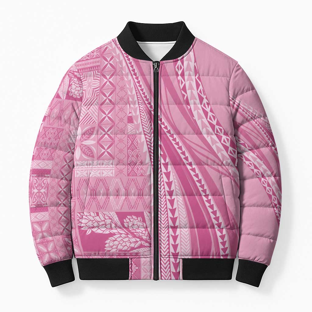 Pasifika Women's Day - Samoa Siapo Malu Tattoo Inspired Bomber Puffer Jacket Pink