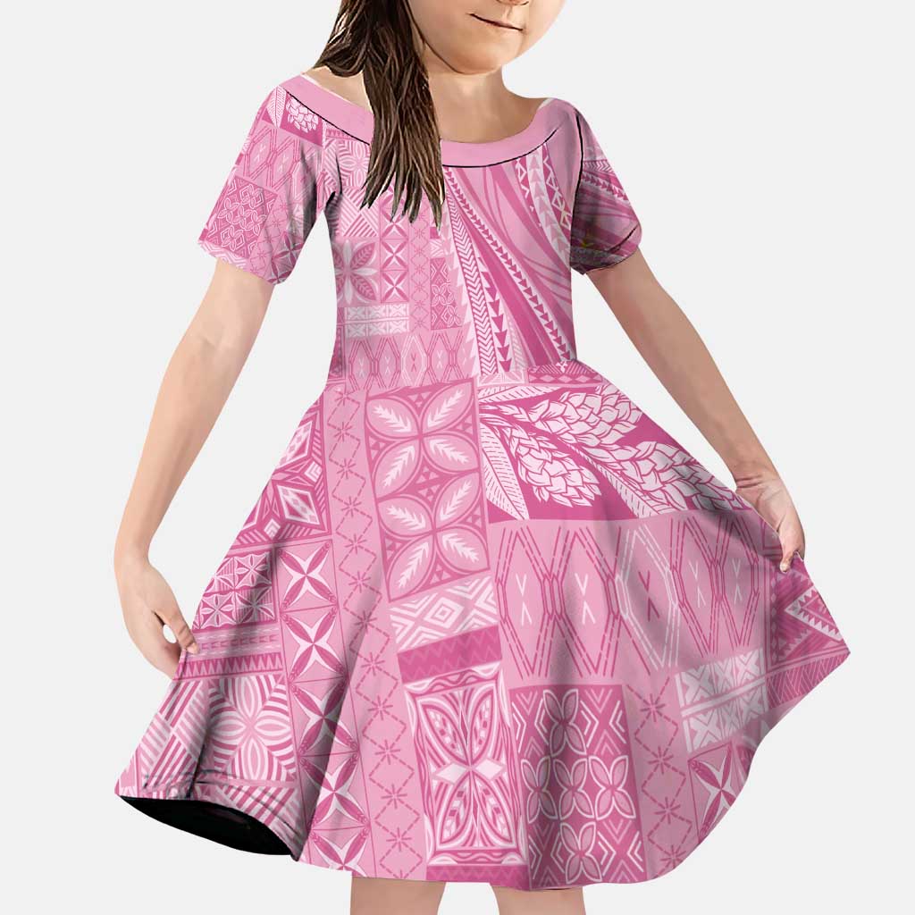 Pasifika Women's Day - Samoa Siapo Malu Tattoo Inspired Family Matching Off Shoulder Maxi Dress and Hawaiian Shirt Pink