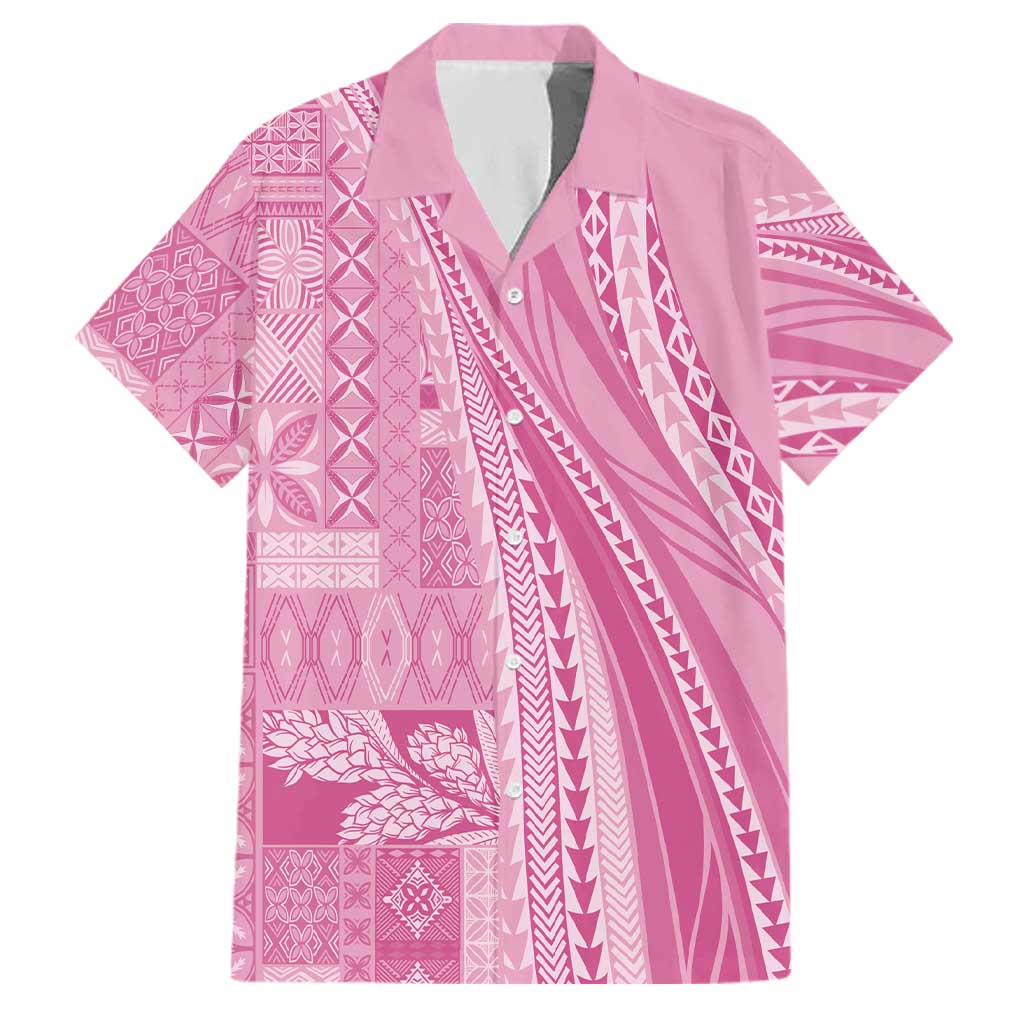 Pasifika Women's Day - Samoa Siapo Malu Tattoo Inspired Family Matching Off Shoulder Maxi Dress and Hawaiian Shirt Pink