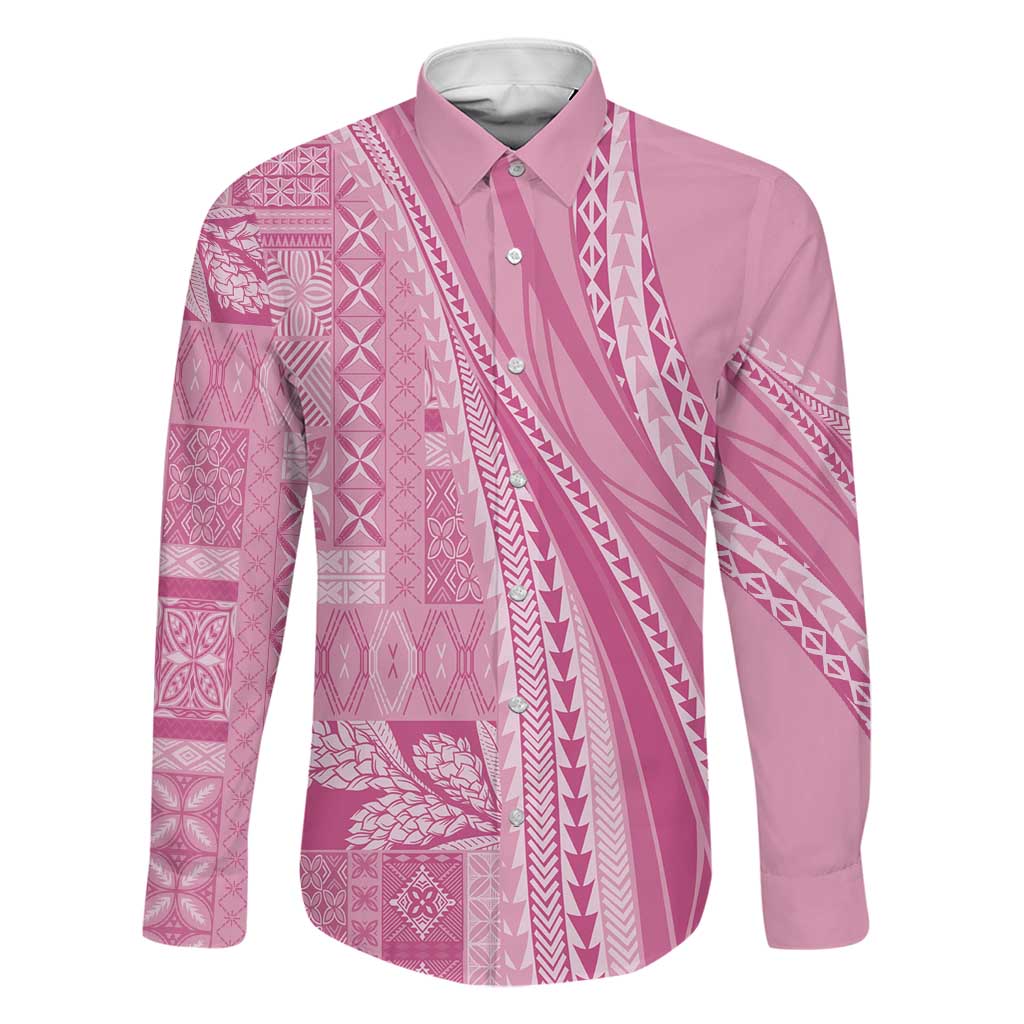Pasifika Women's Day - Samoa Siapo Malu Tattoo Inspired Family Matching Off Shoulder Maxi Dress and Hawaiian Shirt Pink