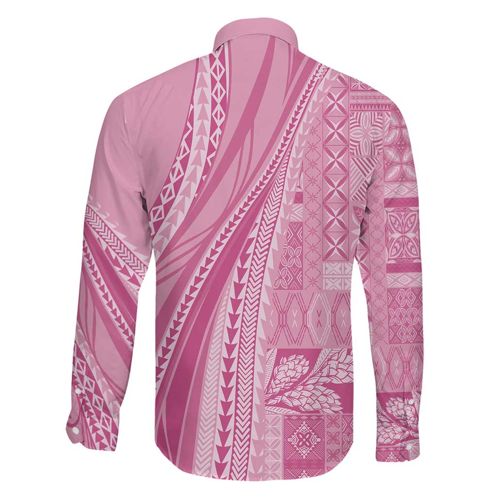Pasifika Women's Day - Samoa Siapo Malu Tattoo Inspired Family Matching Off Shoulder Maxi Dress and Hawaiian Shirt Pink