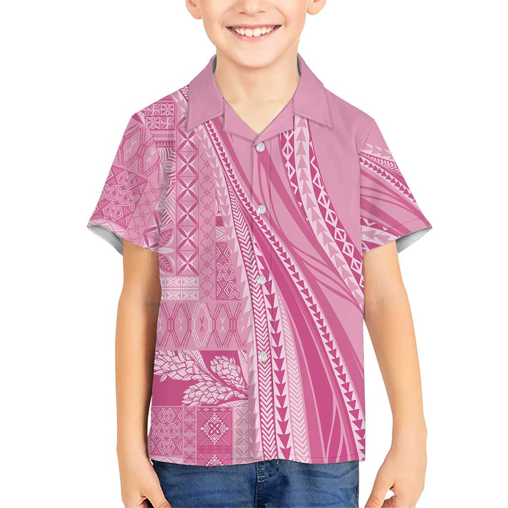 Pasifika Women's Day - Samoa Siapo Malu Tattoo Inspired Family Matching Off Shoulder Maxi Dress and Hawaiian Shirt Pink