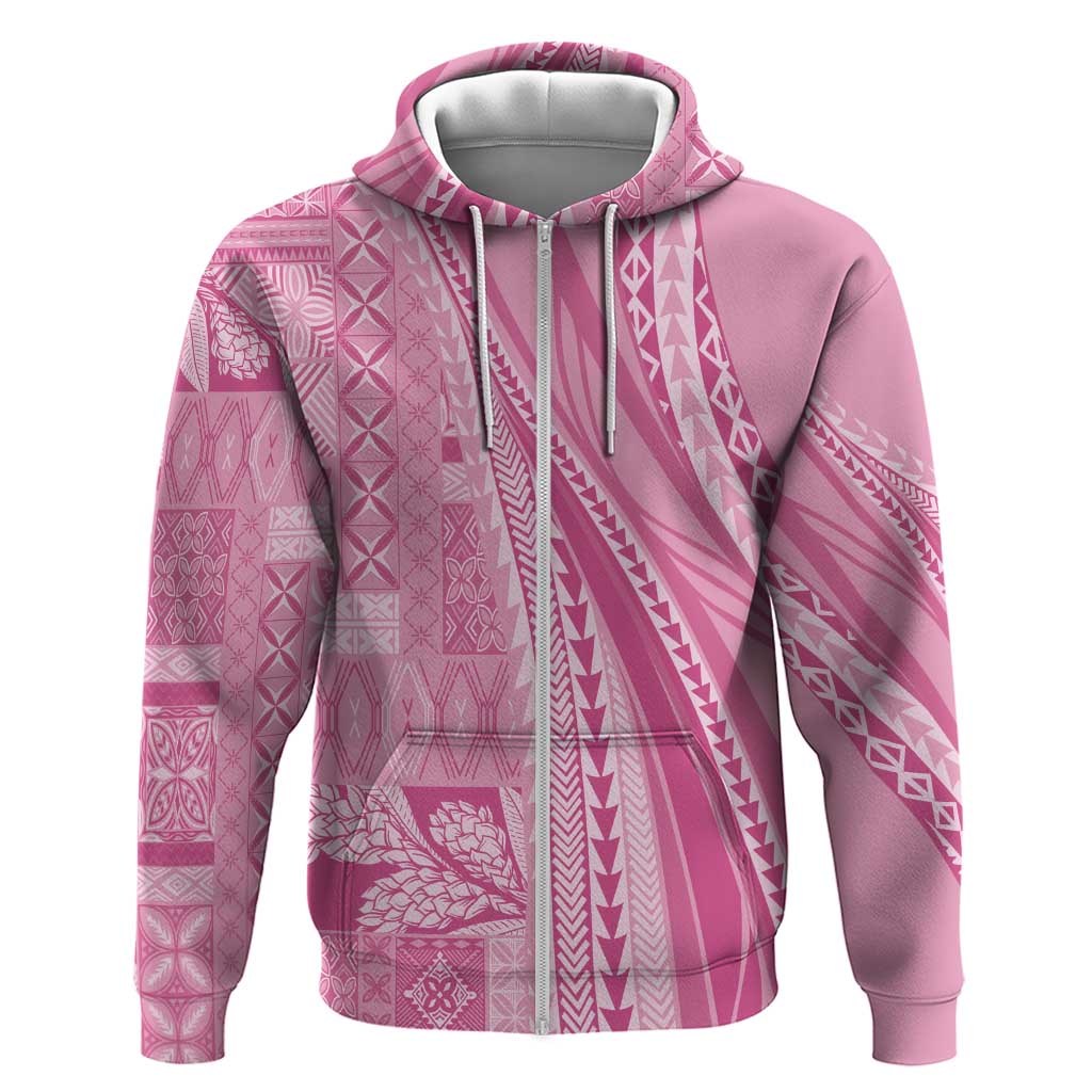 Pasifika Women's Day - Samoa Siapo Malu Tattoo Inspired Hoodie Pink LT7 Zip Hoodie Pink - Polynesian Pride