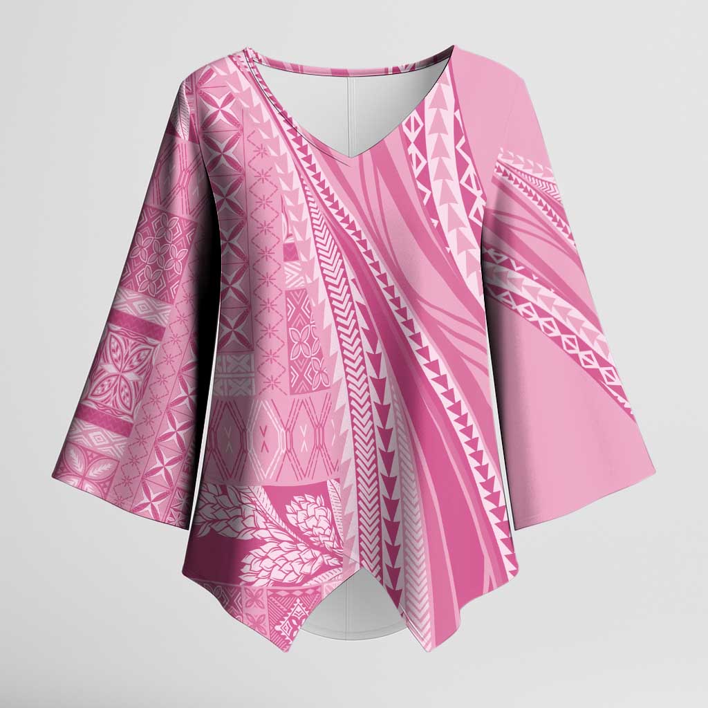 Pasifika Women's Day - Samoa Siapo Malu Tattoo Inspired Kimono Sleeve Blouse Pink LT7 Female Pink - Polynesian Pride