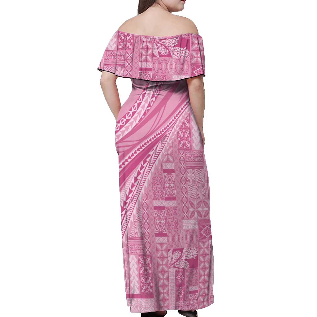 Pasifika Women's Day - Samoa Siapo Malu Tattoo Inspired Off Shoulder Maxi Dress Pink